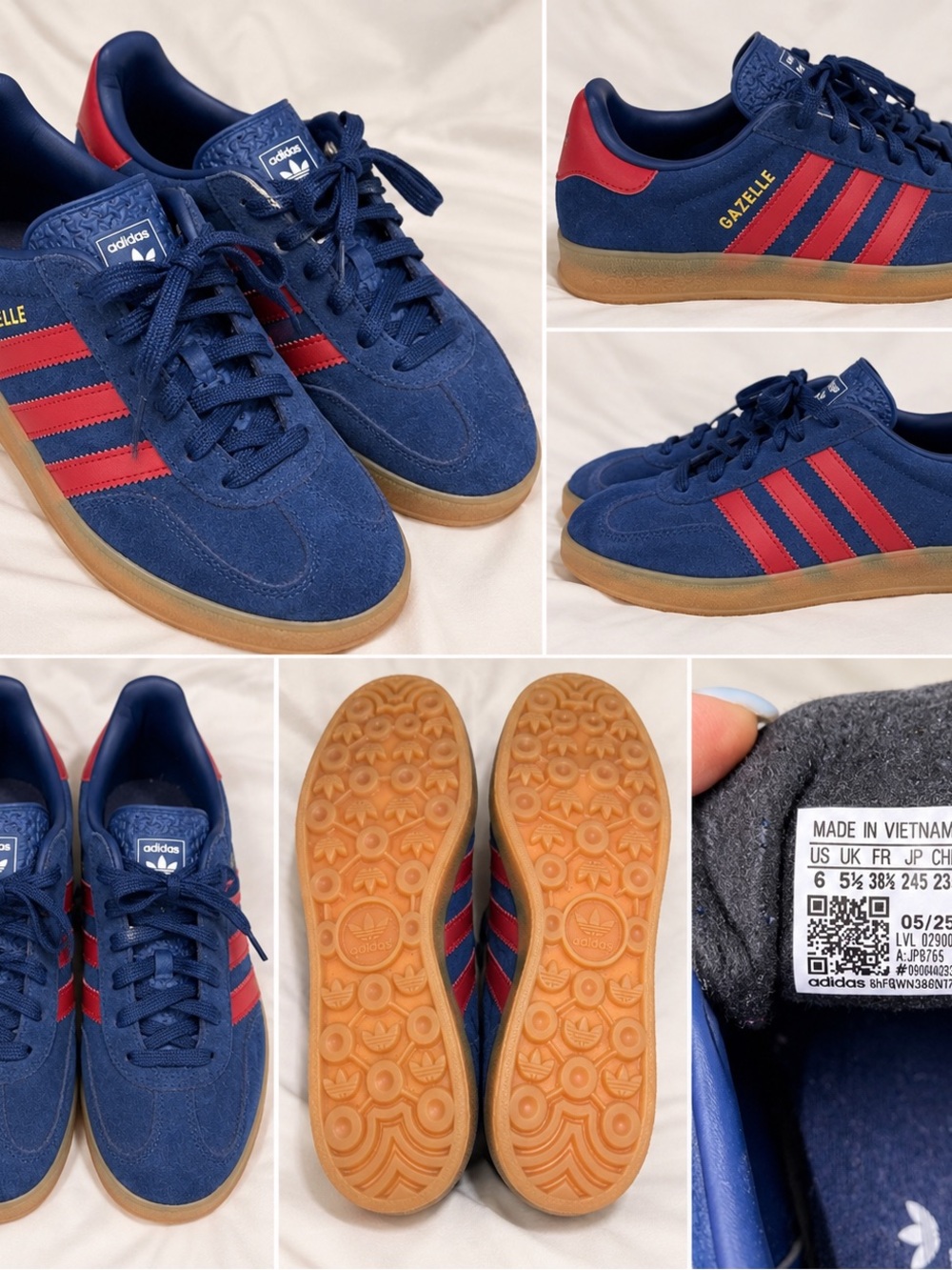 adidas Blue Suede Sneakers with Red Stripes and Gum Sole